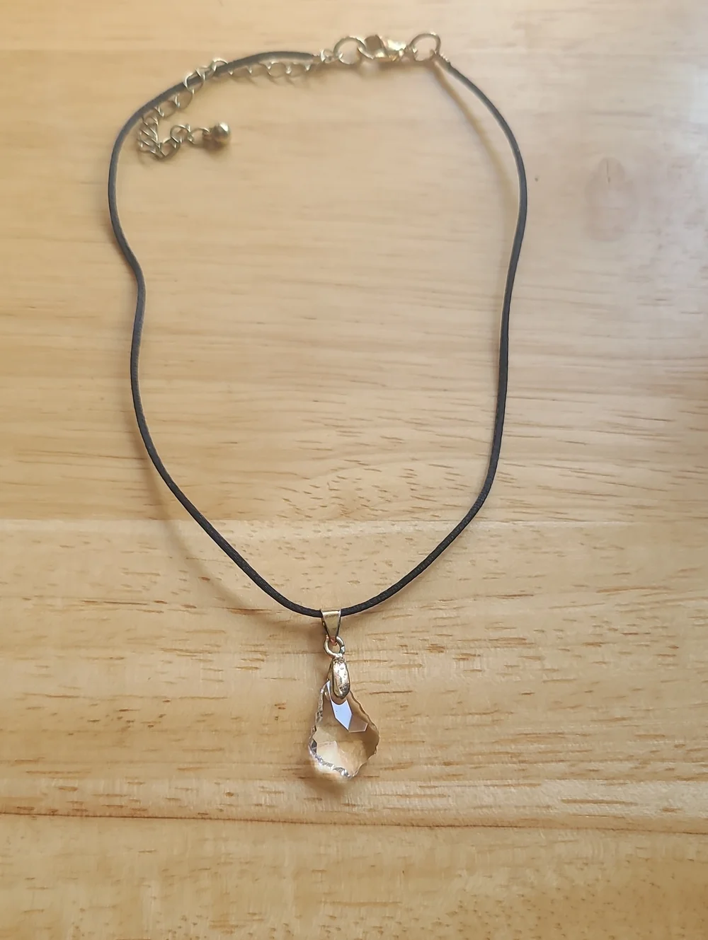 Crystal Teardrop Pendant Necklace - Black Cord